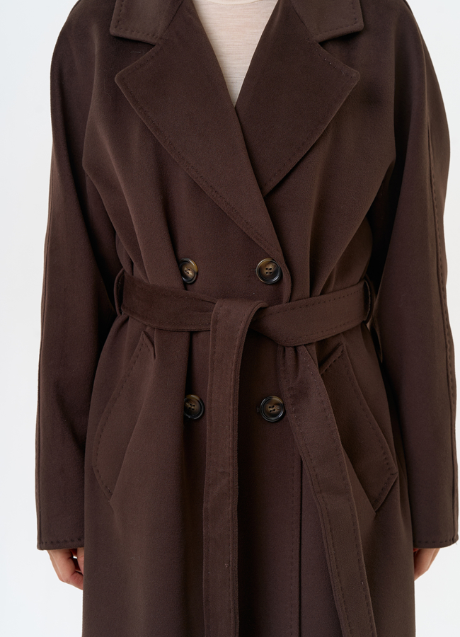 Женское двубортное пальто с поясом модель № 31555 универмаг малина