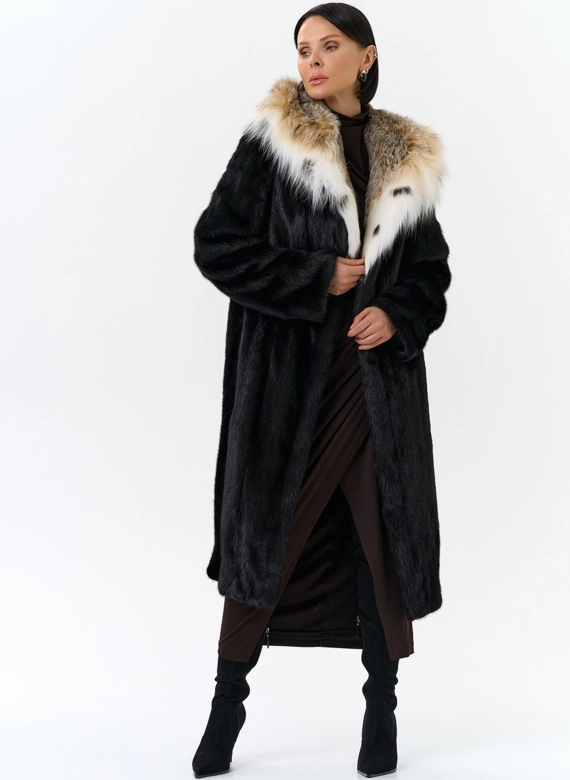 Норковая шуба с рысью в черном цвете
