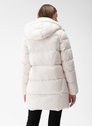 Комбинированный женский пуховик с капюшоном