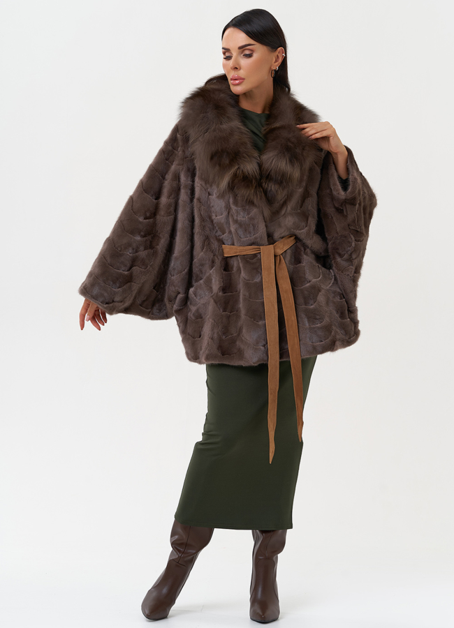 фото Норковая шуба с отделкой из лисы модель № 6318