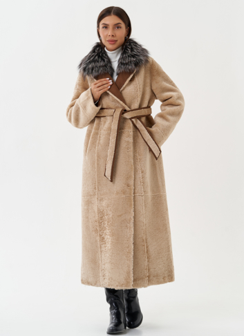 Двухсторонняя дубленка из эко кожи с мехом енота