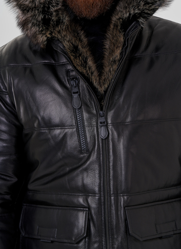 Пуховик мужской из натуральной кожи