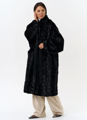 Шуба из меха норки с поясом