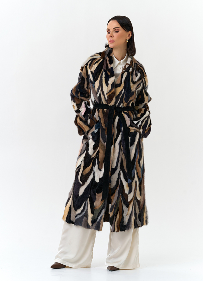 Шуба из норки в стиле пэчворк модель № 31298 универмаг малина