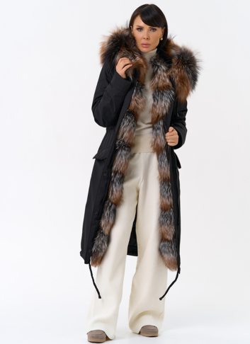 Женская парка с капюшоном из меха чернобурой лисы