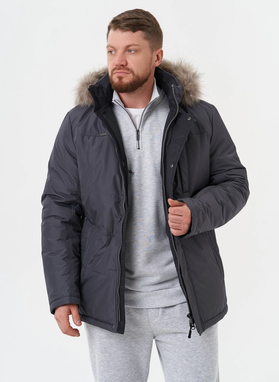 Мужская куртка с капюшоном из меха енота