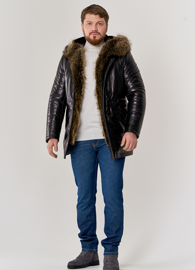 Мужской пуховик из натуральной кожи модель № П-500 универмаг малина