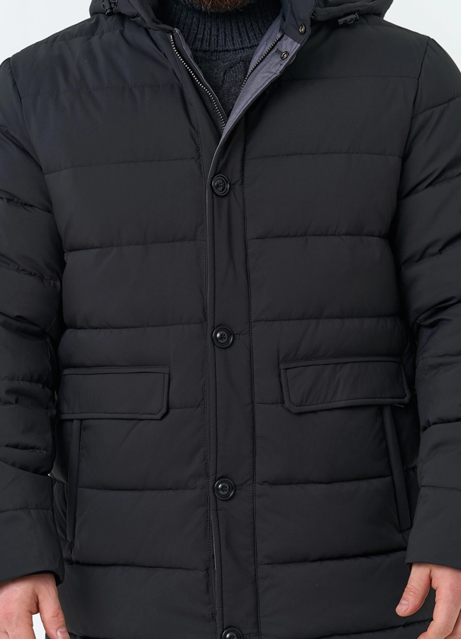 Мужской удлиненный пуховик с капюшоном модель № 34079 универмаг малина фото