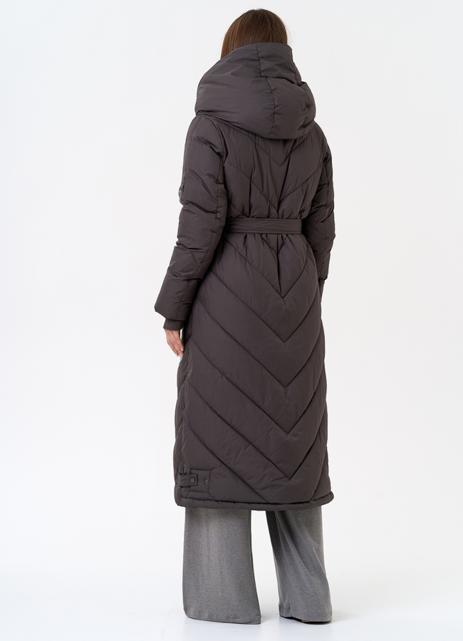 фото Женский длинный пуховик с капюшоном модель № 31394