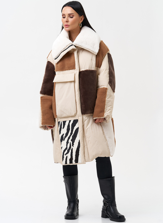 Комбинированный женский пуховик 