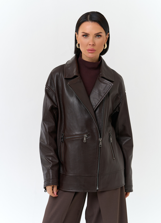 Женская куртка из натуральной кожи модель № 29994 меха малина