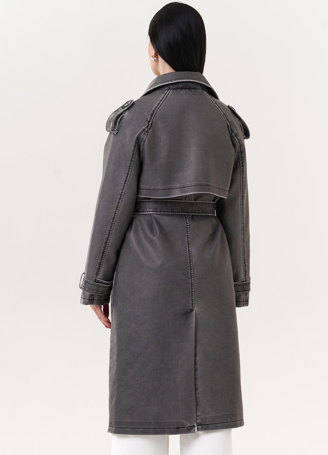 Плащ из эко кожи с поясом модель № 26726 универмаг малина