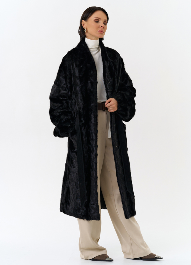 Шуба из меха норки с поясом модель № 31183 универмаг малина