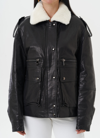 Утепленная куртка-пилот из натуральной кожи