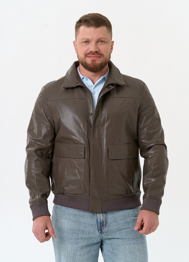 Мужская куртка бомбер из натуральной кожи модель № 32743 меха малина