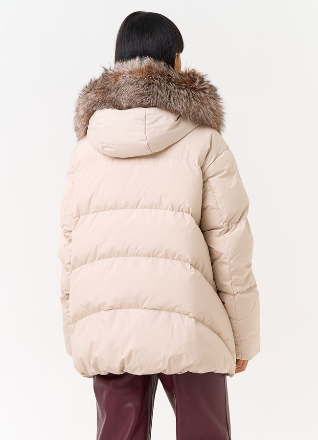 Женский пуховик с отделкой из натурального меха модель № 31608 в кредит