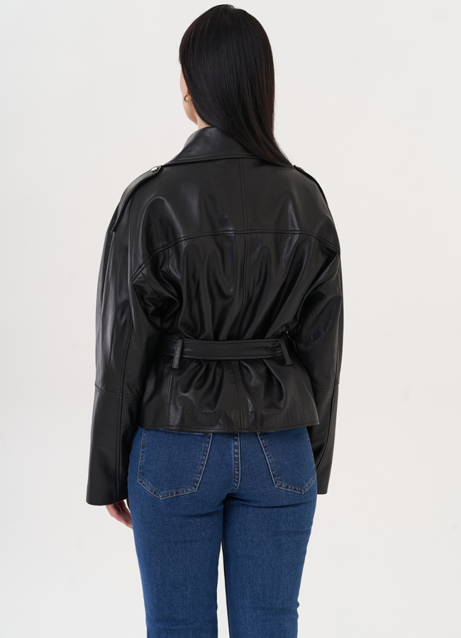 Кожаная куртка черного цвета модель № 500140 универмаг малина