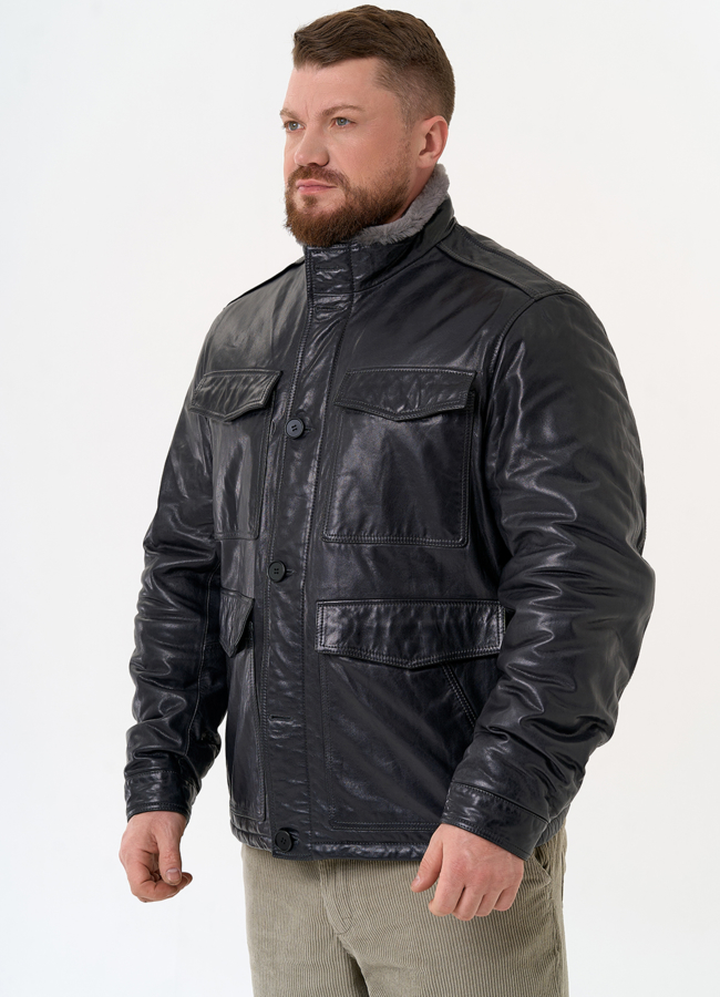 Куртка из натуральной кожи с воротником стойкой модель № 31656 универмаг малина