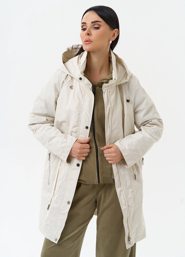 Плащ женский с капюшоном модель № 30041 меха малина