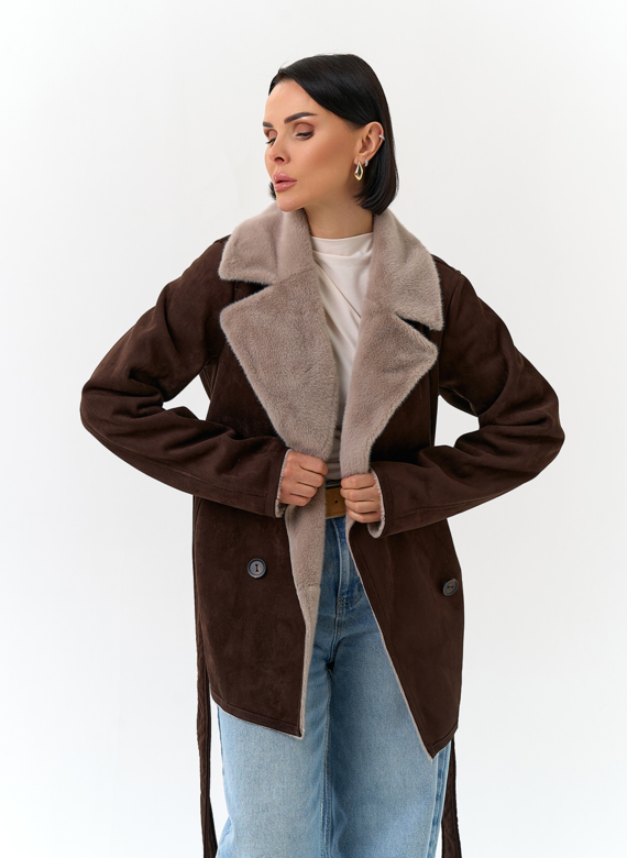 Женская двухсторонняя дубленка из эко замши