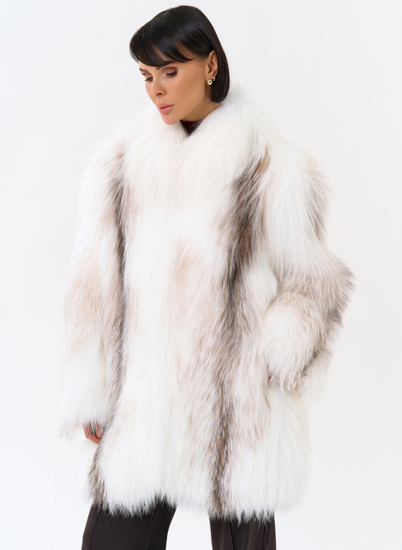 Белая шуба из лисы