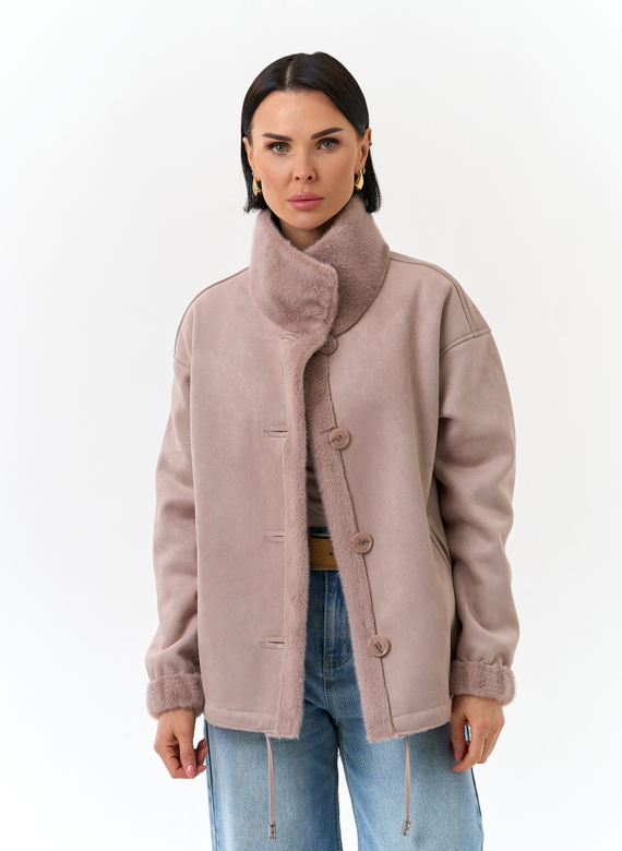 Женская двухсторонняя дубленка из эко замши