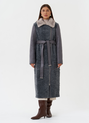 Длинная дубленка из эко кожи