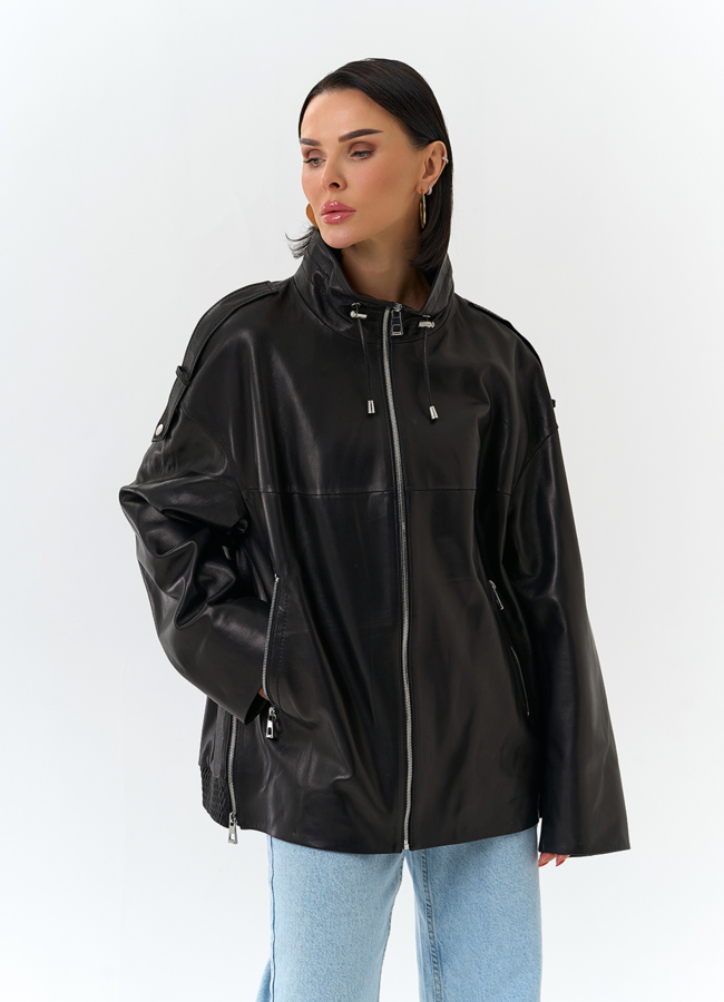 Куртка из натуральной кожи с воротником стойка модель № 32876 в рассрочку