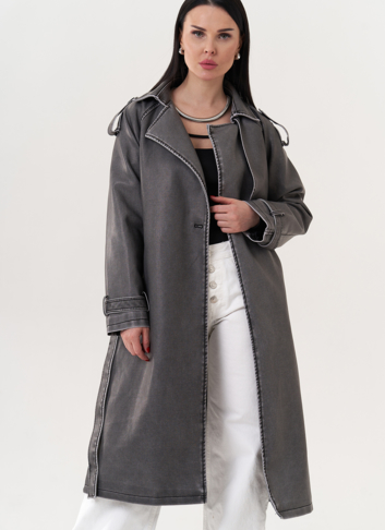 Плащ из эко кожи с поясом