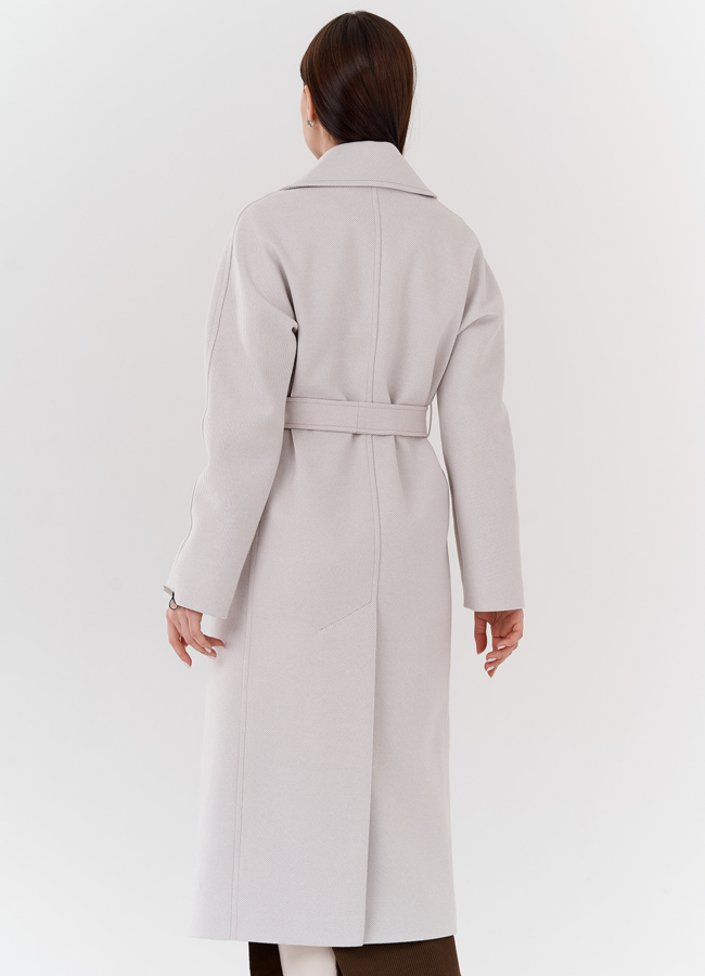 фото Удлиненное женское пальто в цвете жемчуг модель № 24292