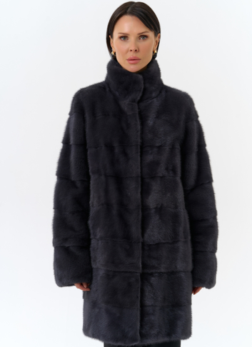 Норковая шуба с воротником стойка в цвете графит