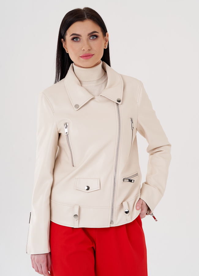 Светлая куртка косуха из эко кожи модель № 24218 универмаг малина