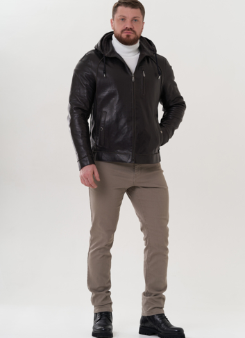 Мужская кожаная куртка с капюшоном