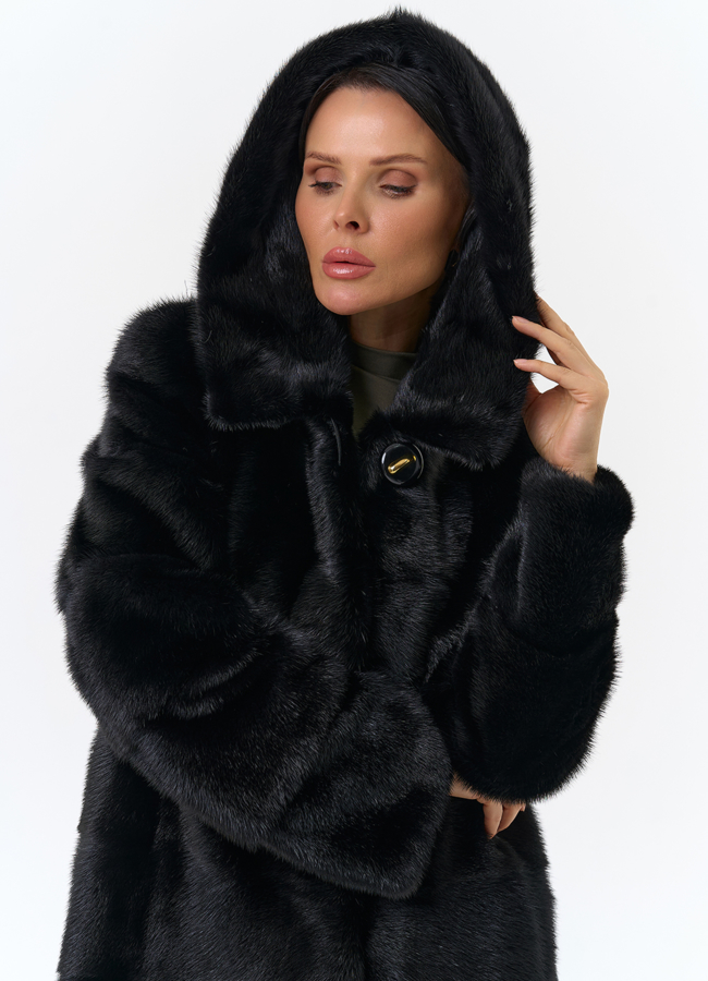 Укороченная норковая шуба черного цвета 2 в 1 модель № 25396 универмаг малина