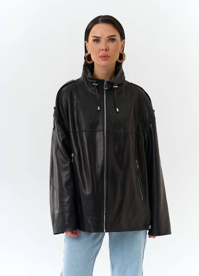 Куртка из натуральной кожи с воротником стойка модель № 32876 универмаг малина