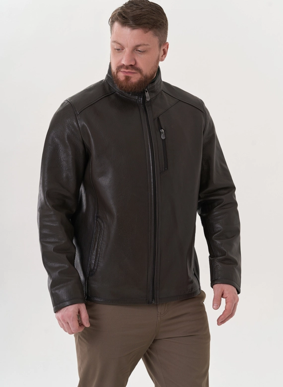 Мужская куртка из натуральной кожи в цвете хаки