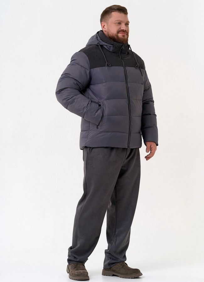 Мужской пуховик с отделкой из вельвета модель № 31470 в кредит