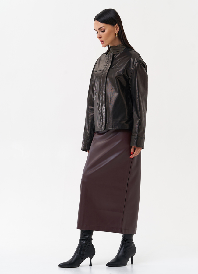 Женская кожаная куртка без воротника модель № 29919 универмаг малина
