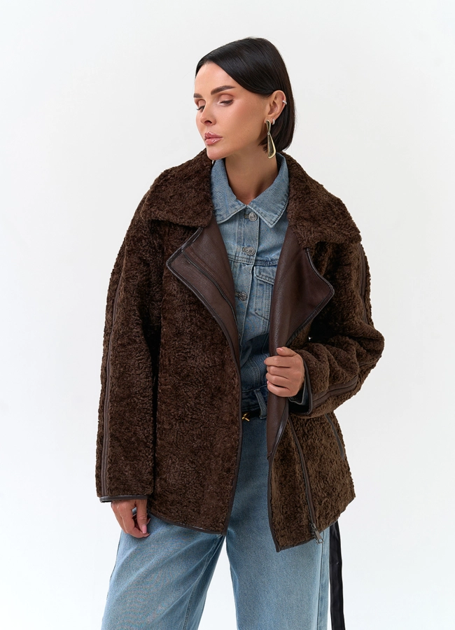 Женская дубленка из экокожи модель № 33906 универмаг малина