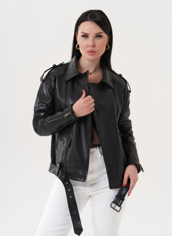 Кожаная куртка "косуха" черного цвета