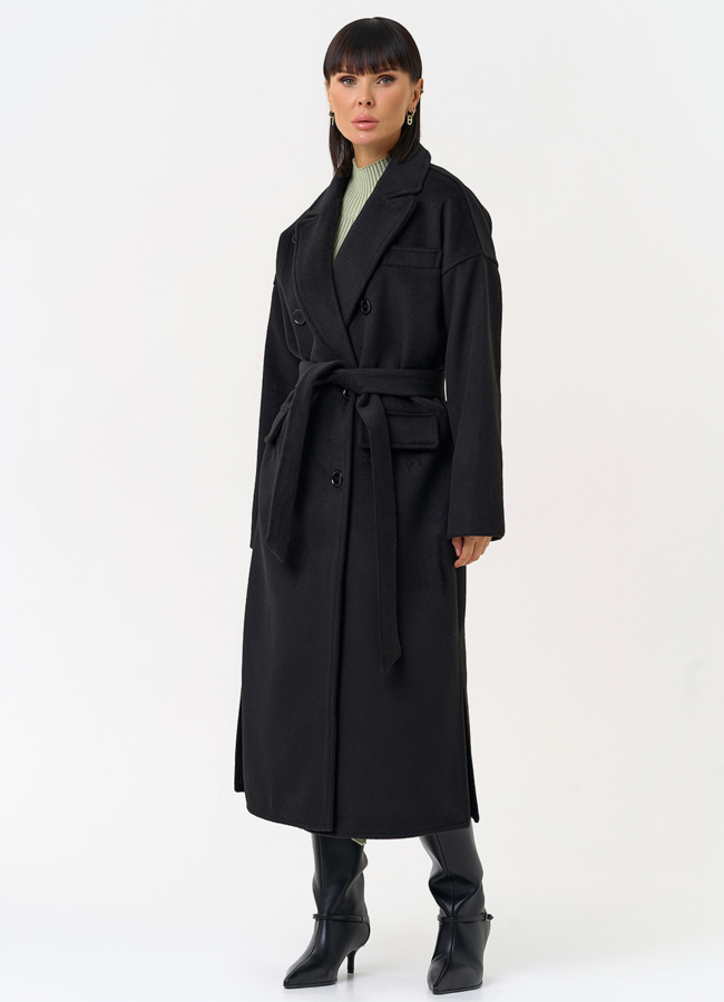 Женское двубортное пальто черного цвета модель № 31623 универмаг малина