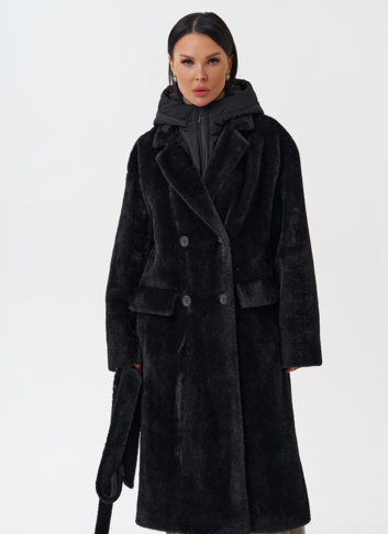 Женское ворсовое пальто с капюшоном