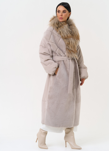 Комбинированное женское зимнее пальто с воротником из меха лисы