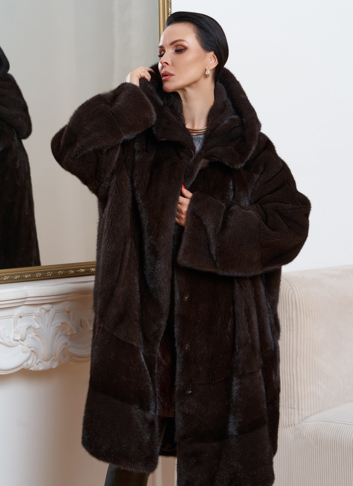 Норковая шуба с капюшоном