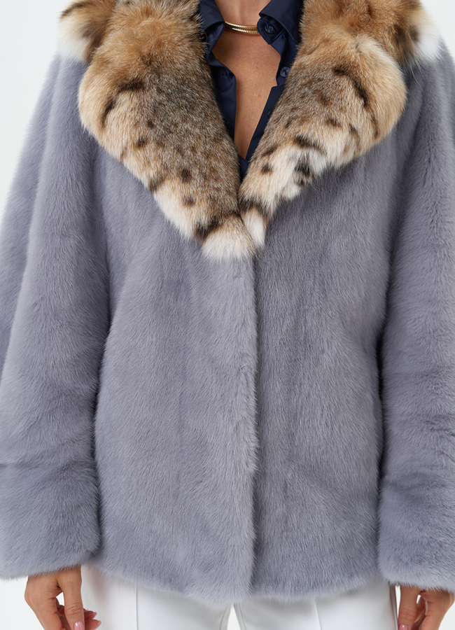 Куртка из меха норки с воротником их меха рыси модель № 31170 универмаг малина