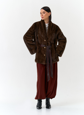 Шуба из меха норки с поясом