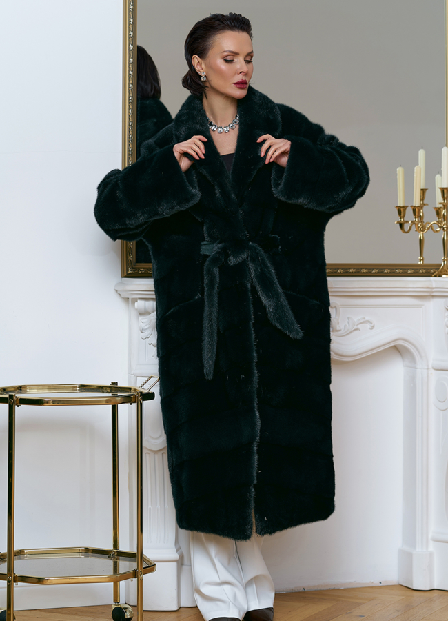 фото Зеленая шуба из норки модель № 31872