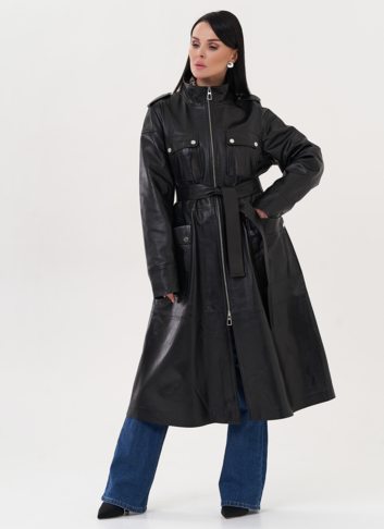 Плащ из натуральной кожи черного цвета