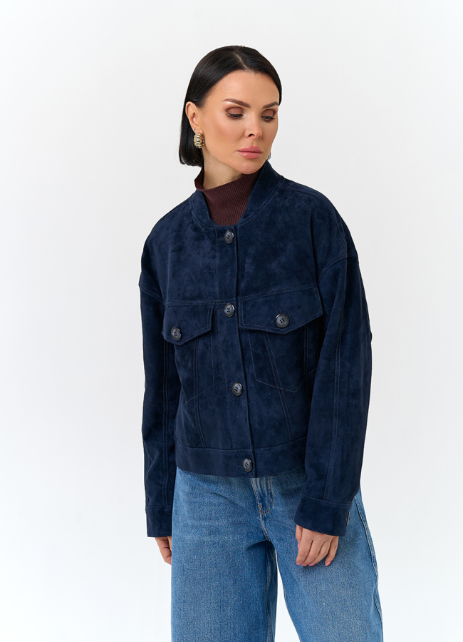 Женская куртка из натуральной замши синего цвета модель № 32730 универмаг малина