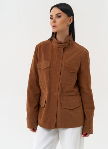 Женская парка из эко замши коричневого цвета 